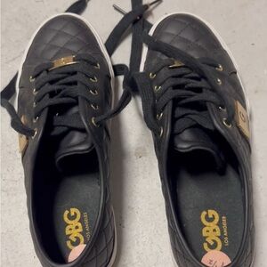 G by Guess Black Quilted Sneakers with Gold Accents